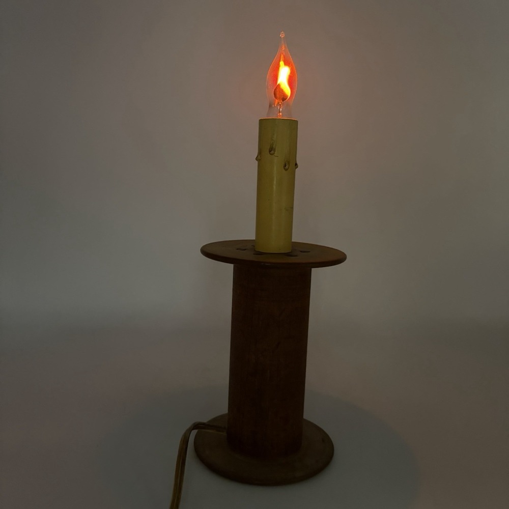 Vintage Industrial Textile Mill Wooden Bobbin Spool Lamp Primitive Factory Decor